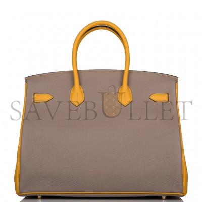 HERMES BIRKIN 30 EPSOM TRENCH COAT GREY AND AMBER SILVER BUCKLE BAG H028369CK65 (30*23*15cm)